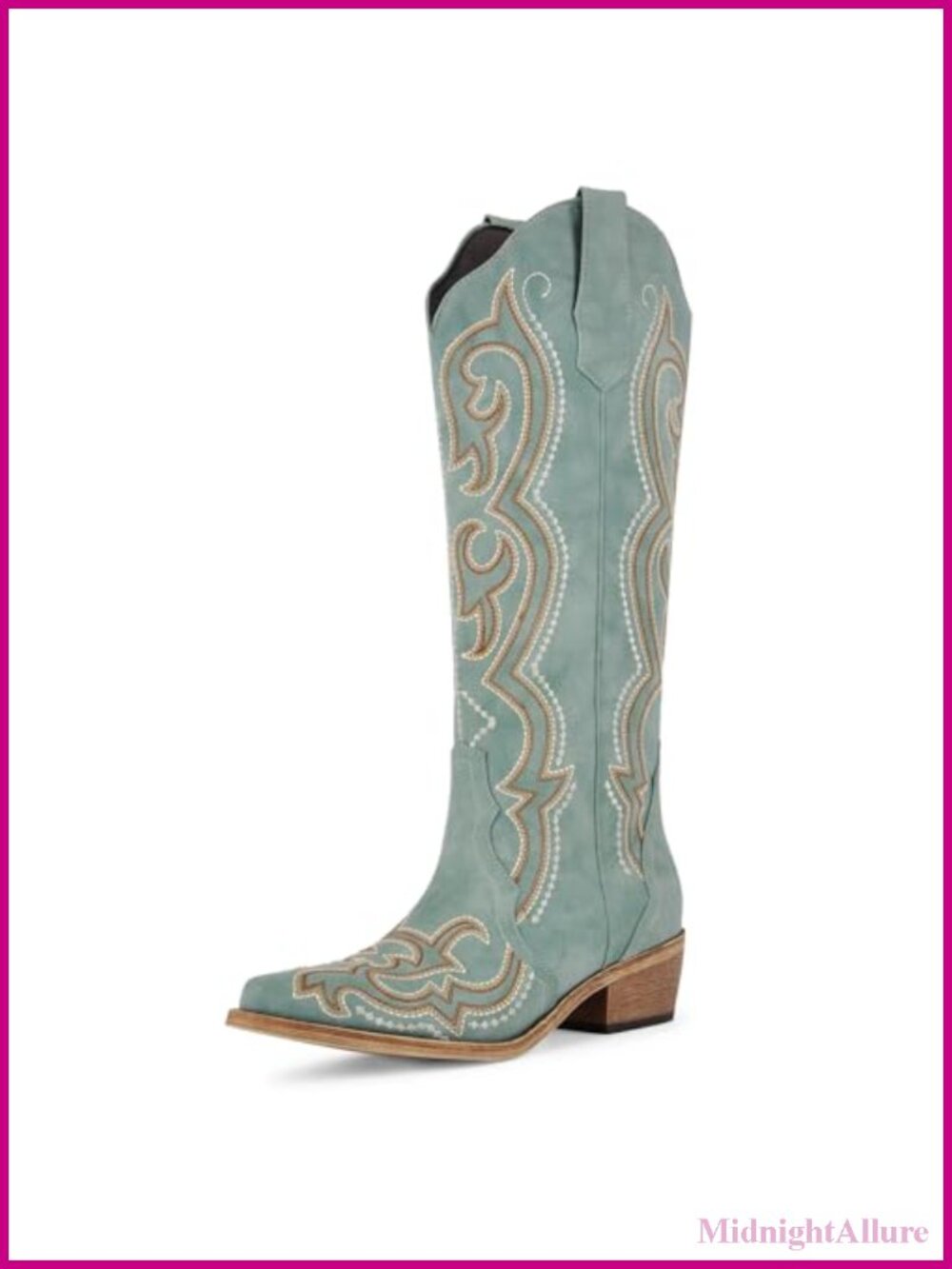 Women's Faux Leather Knee High Western Boots with Side Zipper